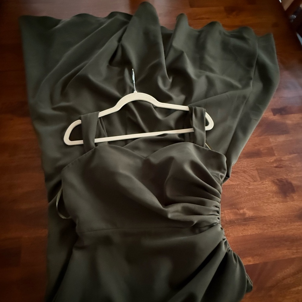 Revelry Deep Olive Ariel Convertible Crepe Dress